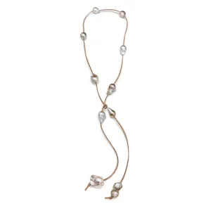 163-03-22 | TAN SUEDE LARIAT W/ CHAMPAGNE WILD PEARLS