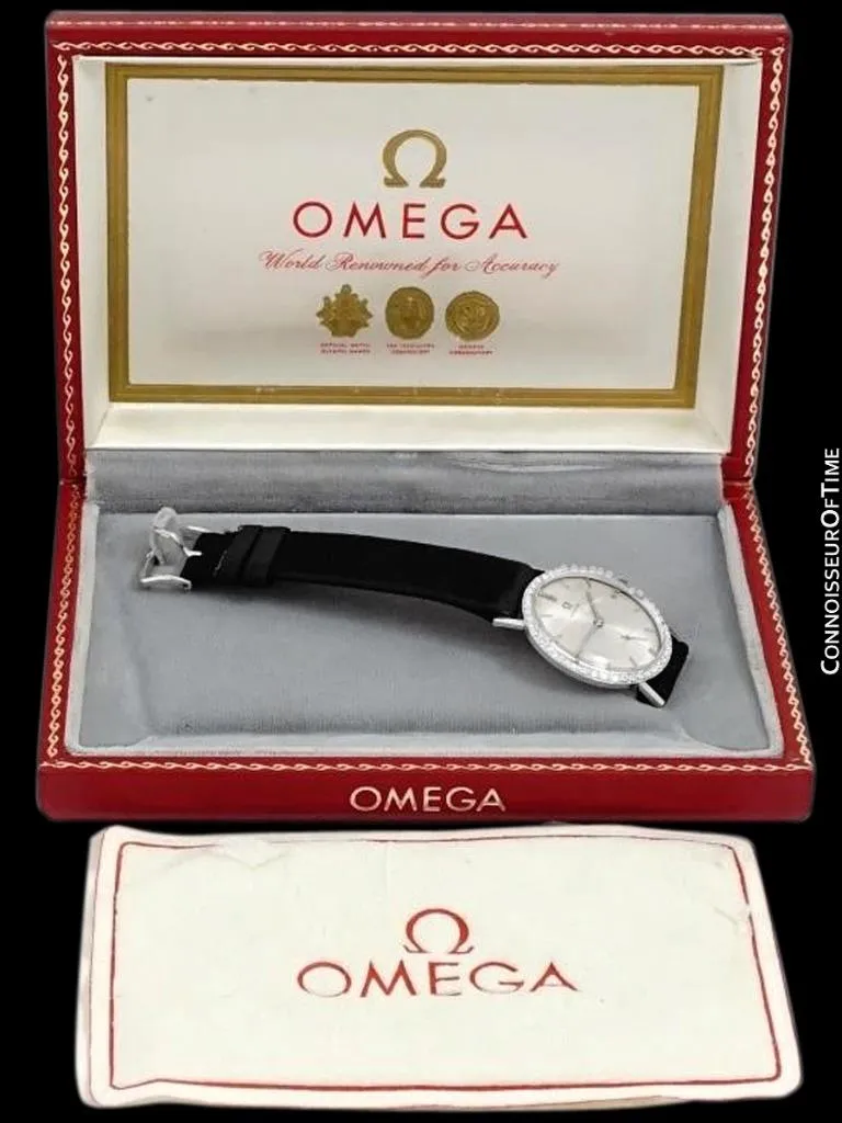 1959 Omega Vintage Mens 18K White Gold & Diamond Dress Watch - New-Old-Stock