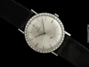 1959 Omega Vintage Mens 18K White Gold & Diamond Dress Watch - New-Old-Stock