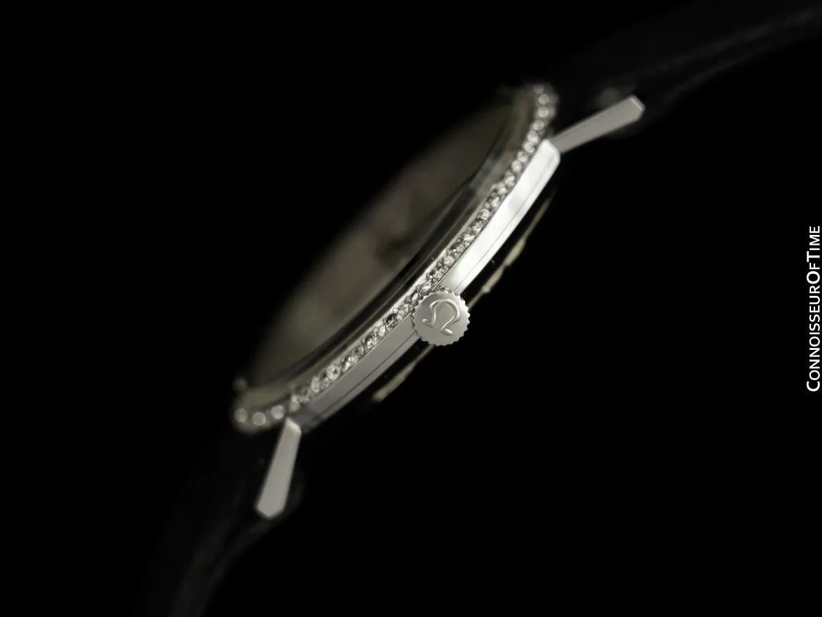 1959 Omega Vintage Mens 18K White Gold & Diamond Dress Watch - New-Old-Stock