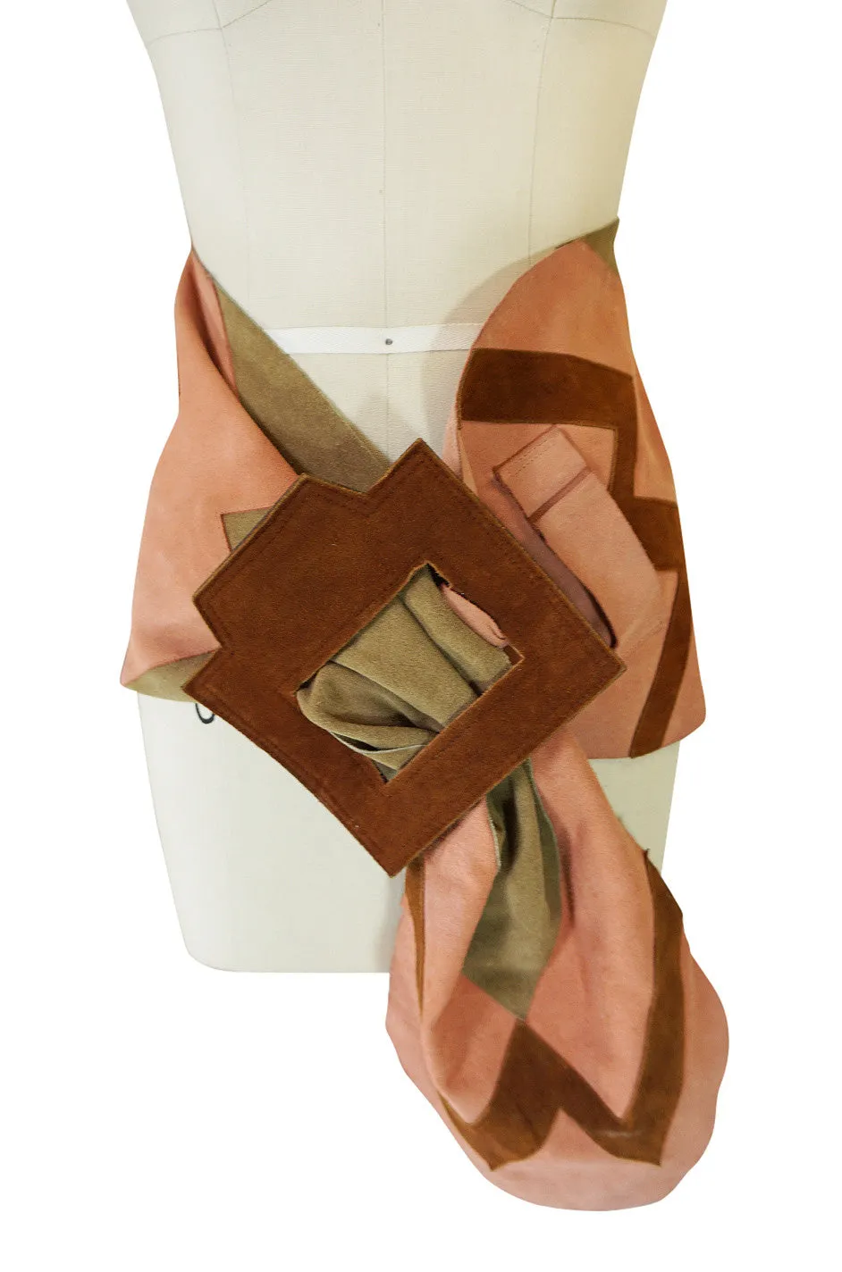 1960s Galanos Attributed Huge Graphic Pink Suede Belt