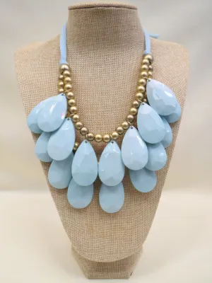 ADO | Cloth Necklace Light Blue & Gold Beads