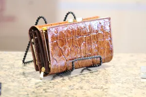 ADO | Genuine Leather Trifold Clutch Wallet Brown