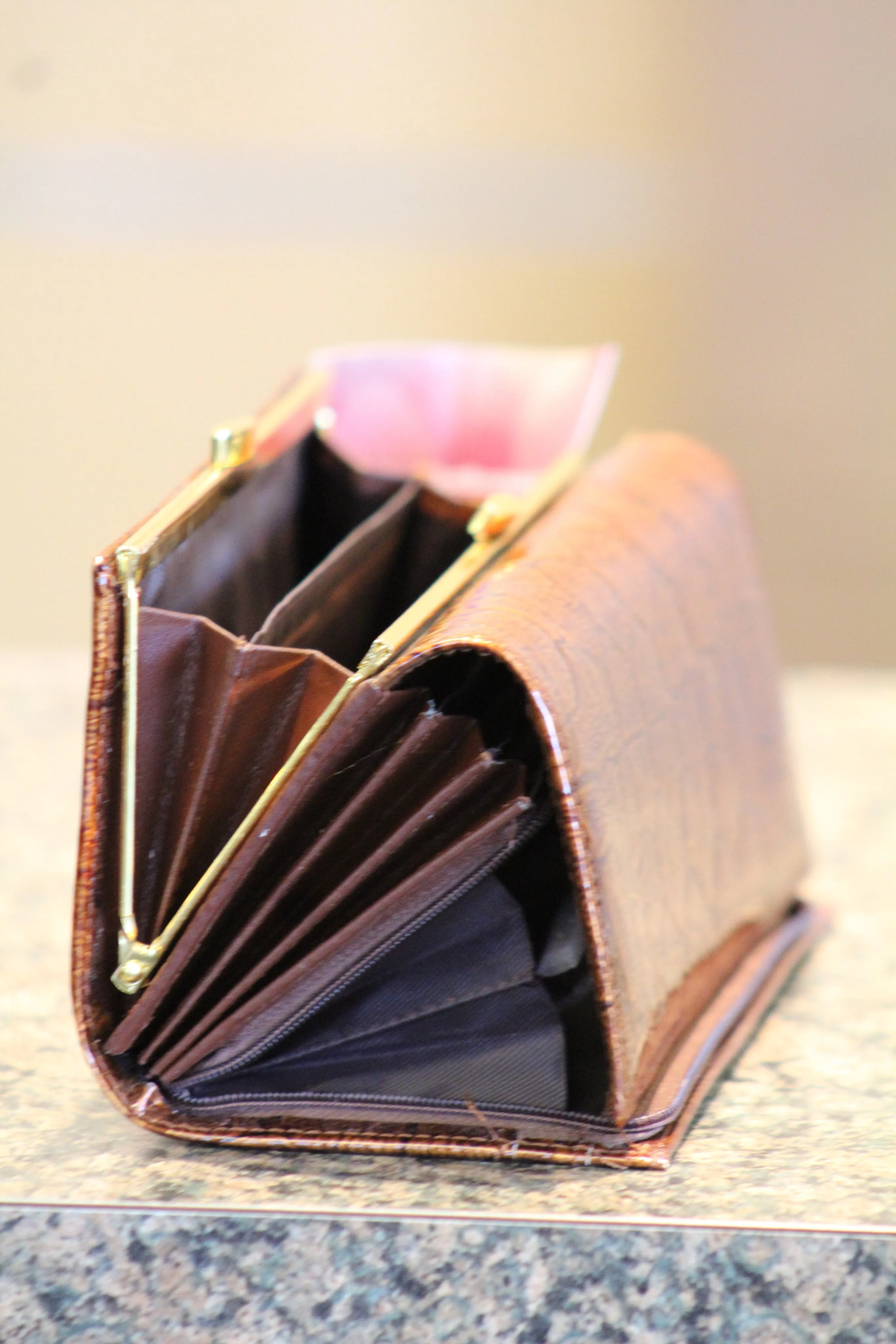 ADO | Genuine Leather Trifold Clutch Wallet Brown