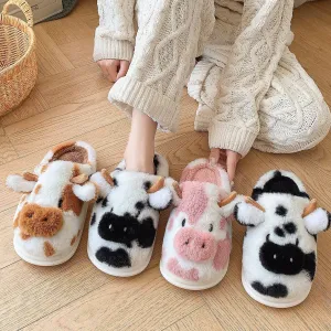 Adorable Comfort: Cute Cartoon Cow Plush Slippers