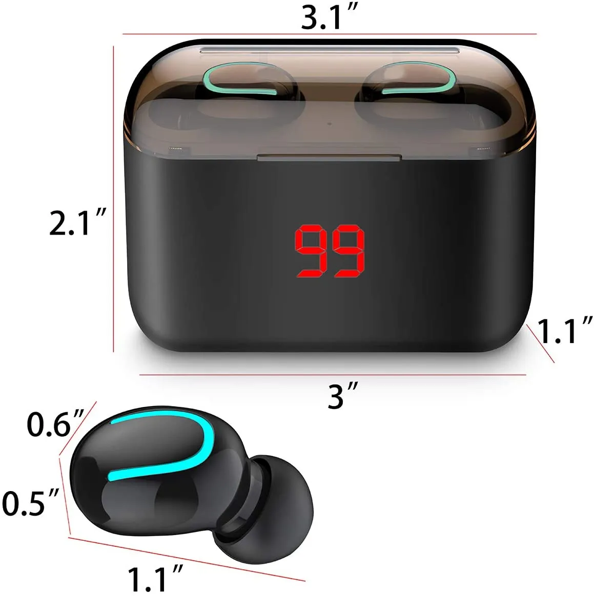 AICase TWS Wireless Headphones Bluetooth 5.0 Wireless Earbuds Built-in Mic Mini Sweatproof Sport Headsets in-Ear Headset with Wireless Charging Case
