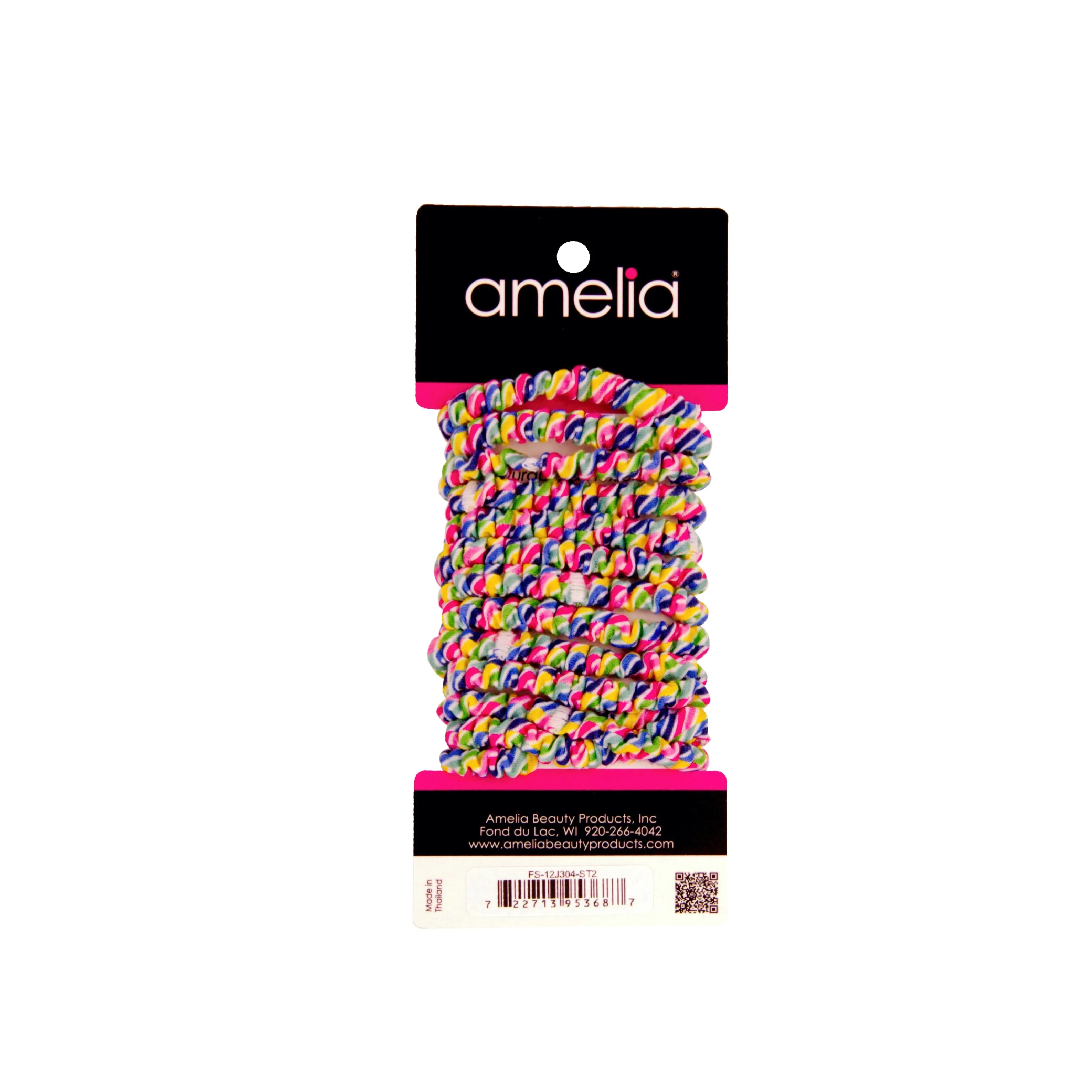 Amelia Beauty, Rainbow Stripe Skinny Jersey Scrunchies, 2.125in Diameter, Gentle on Hair, Strong Hold, No Snag, No Dents or Creases. 12 Pack