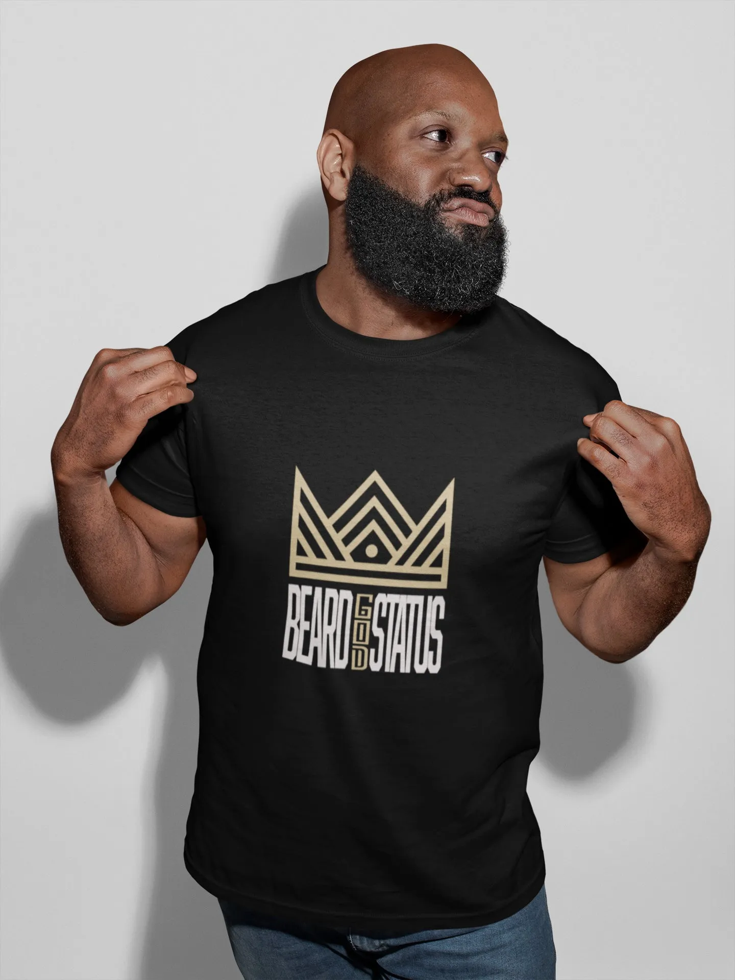 Angie Watts Beard God Status Black Men's Tee