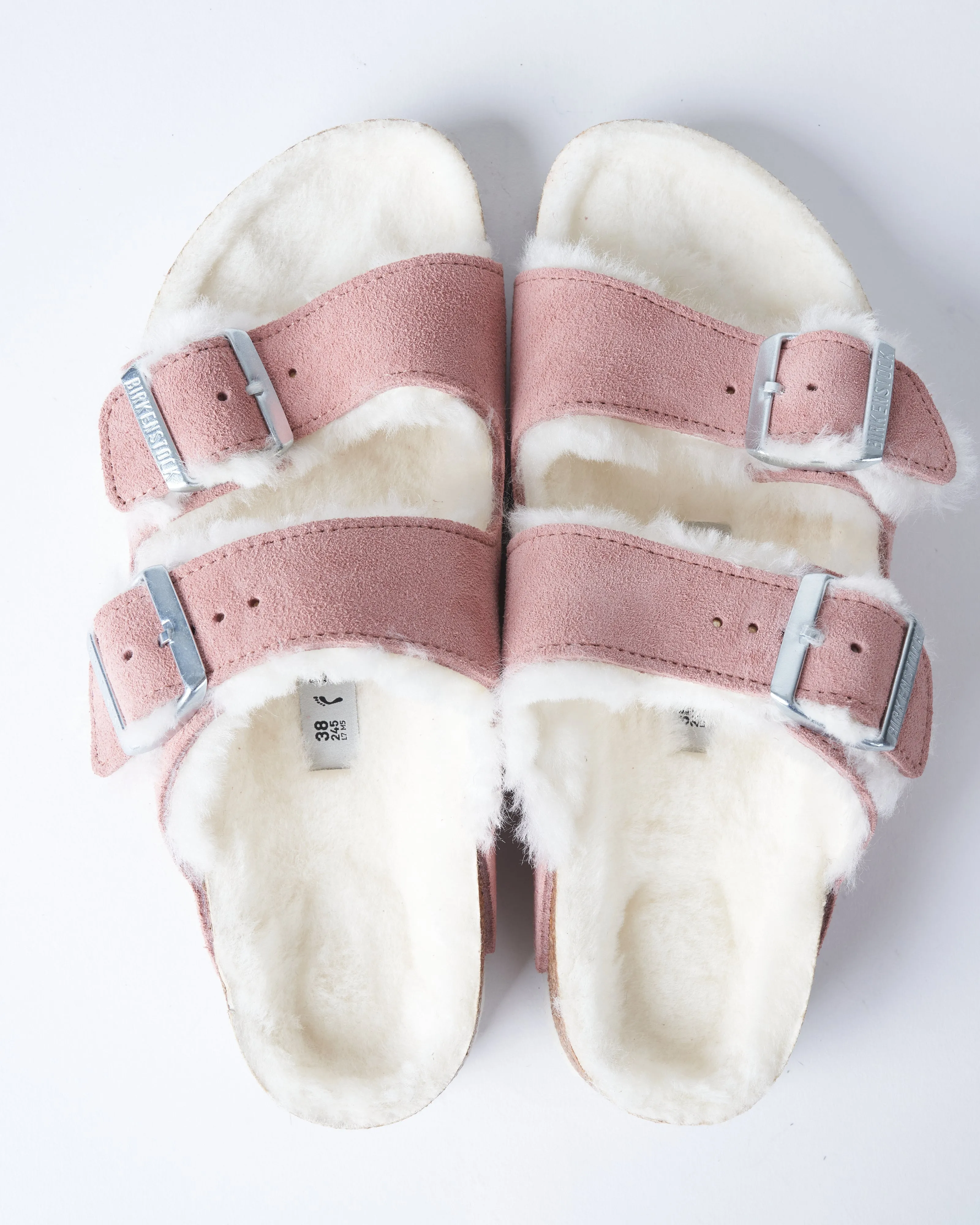 arizona shearling sandal - pink clay suede/natural shearling