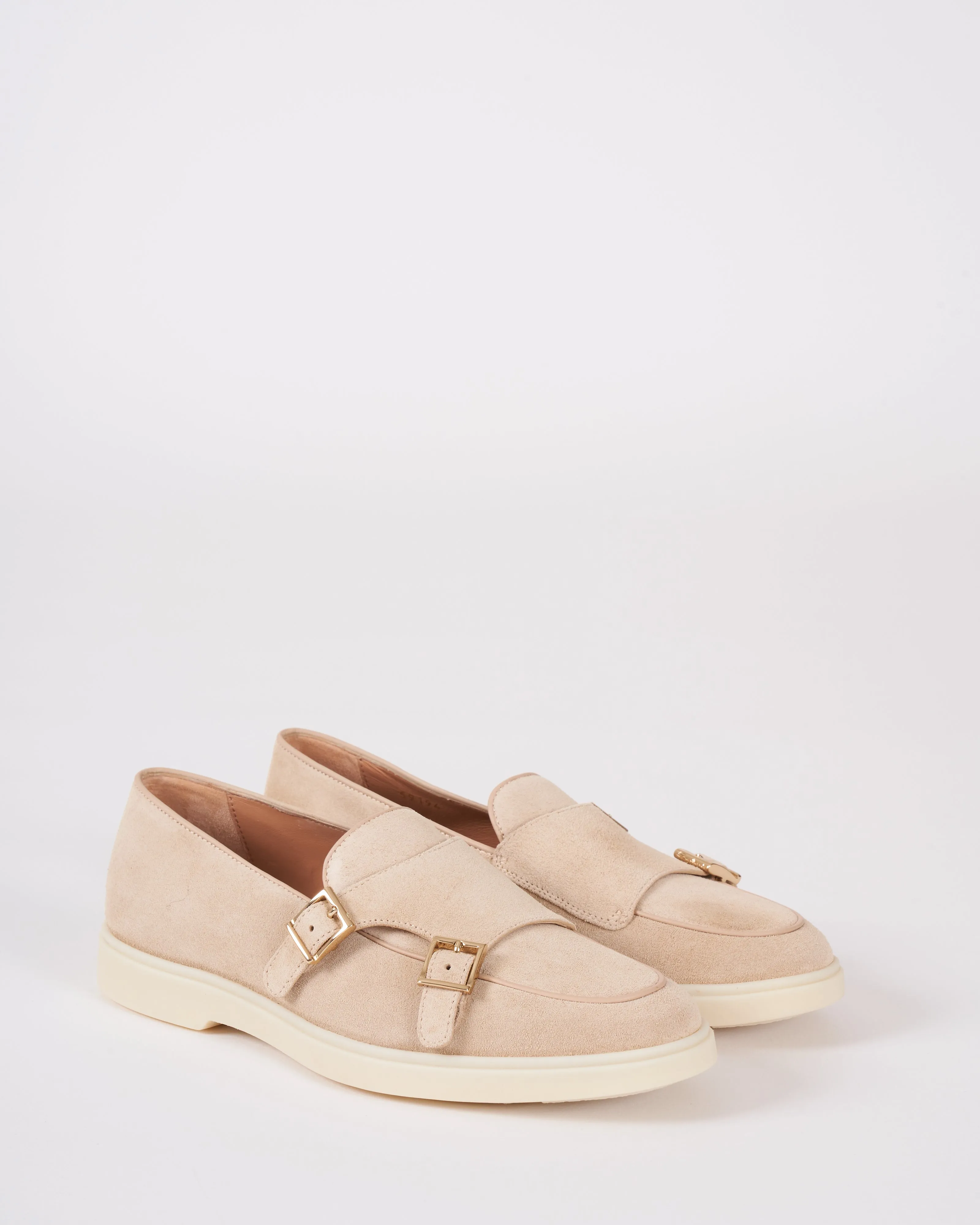 avocado suede 2 buckle loafer - suede pink