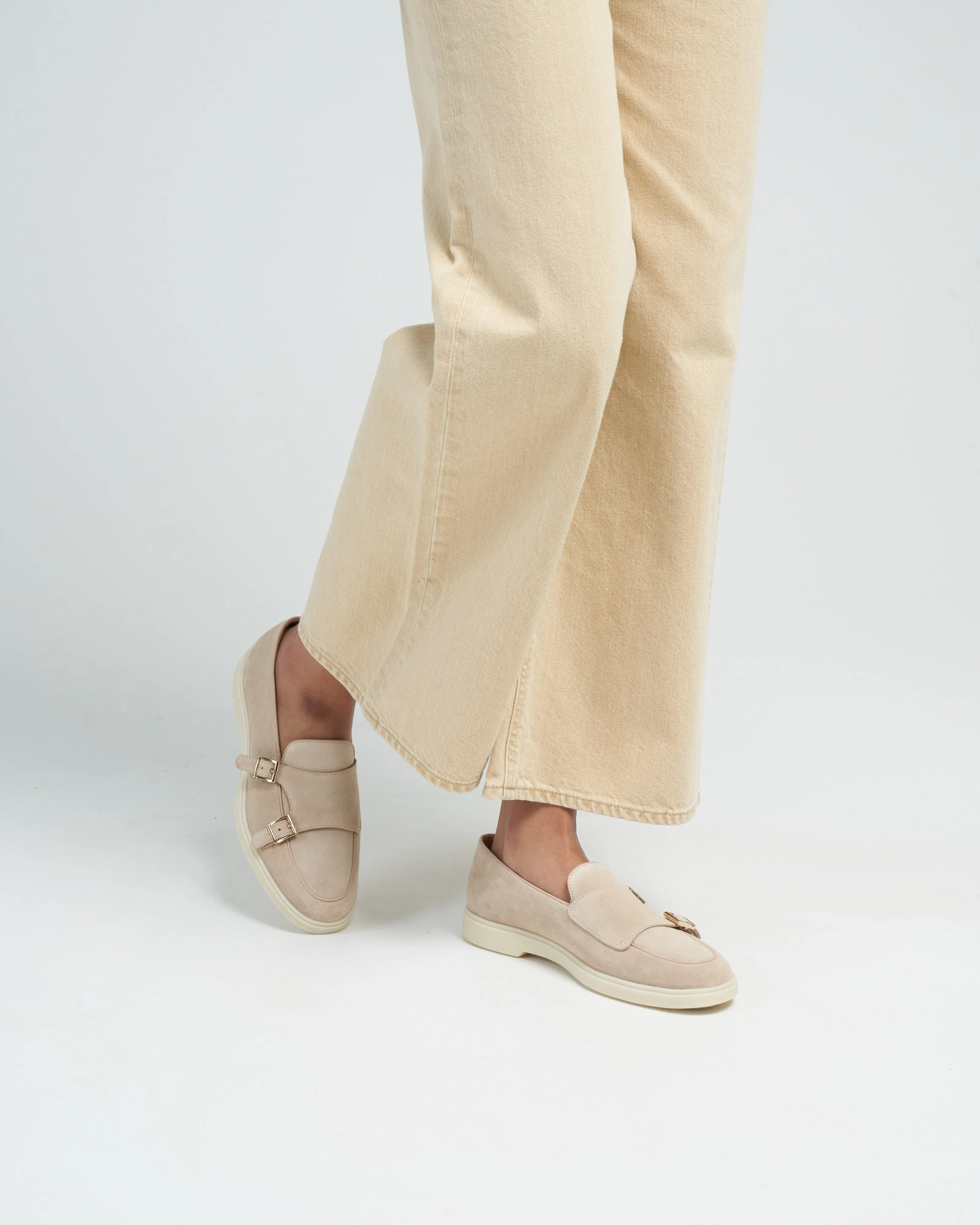 avocado suede 2 buckle loafer - suede pink