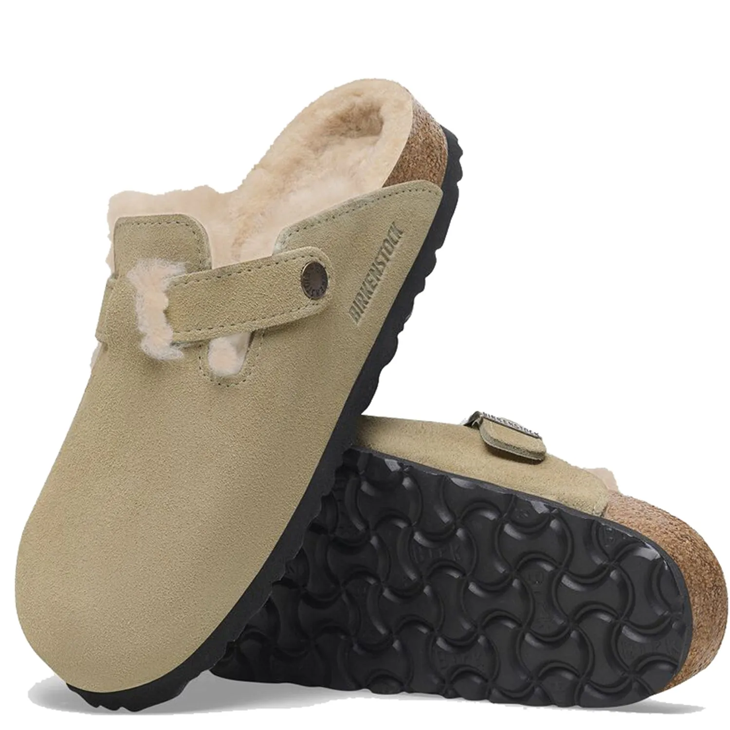 Birkenstock Boston NF Shearling Suede Leather Taupe