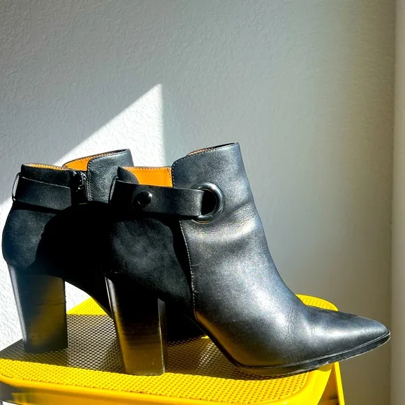 Black leather and suede booties. Size 10