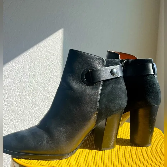 Black leather and suede booties. Size 10
