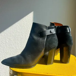 Black leather and suede booties. Size 10