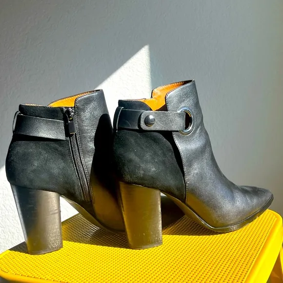 Black leather and suede booties. Size 10
