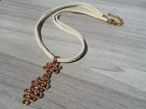 Brass & Copper Long Cross Pendant Suede Necklace