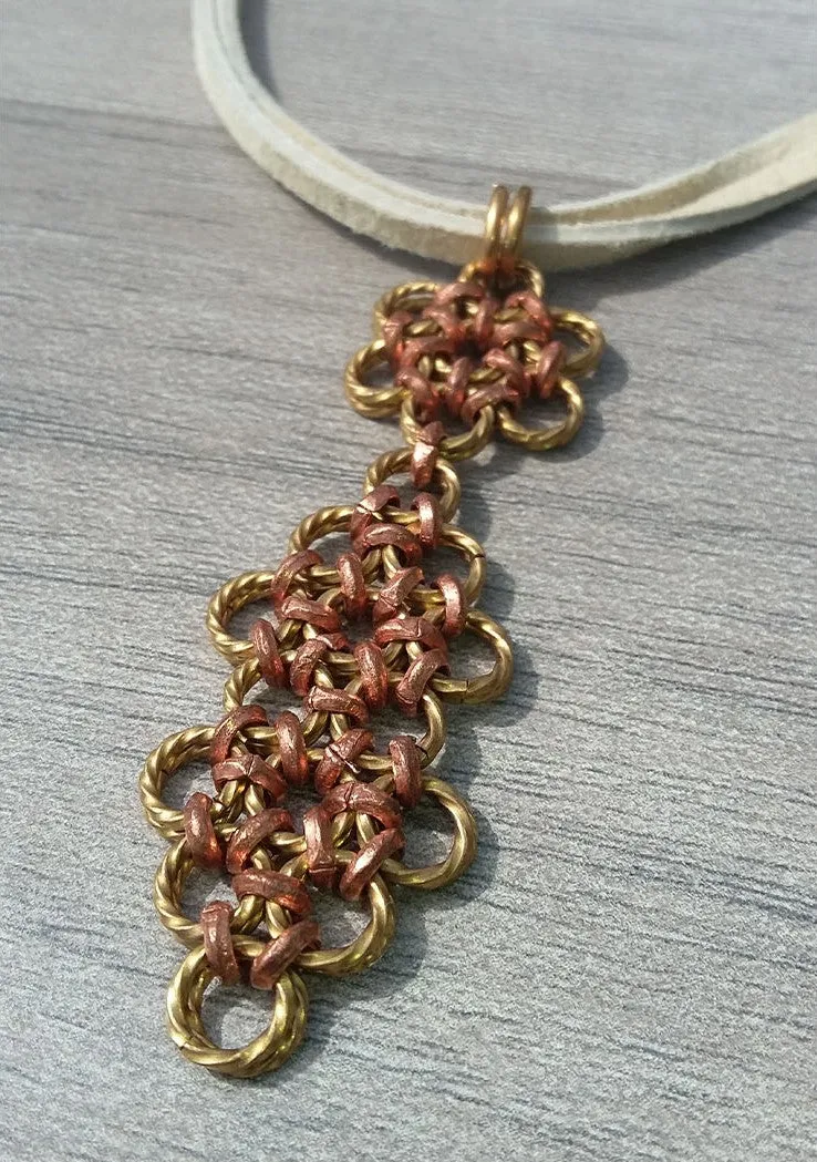 Brass & Copper Long Cross Pendant Suede Necklace