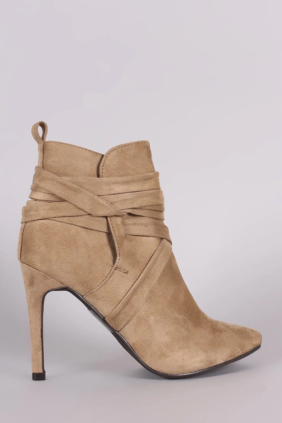 Breckelle Suede Pointy Toe Lace Up Ankle Boots
