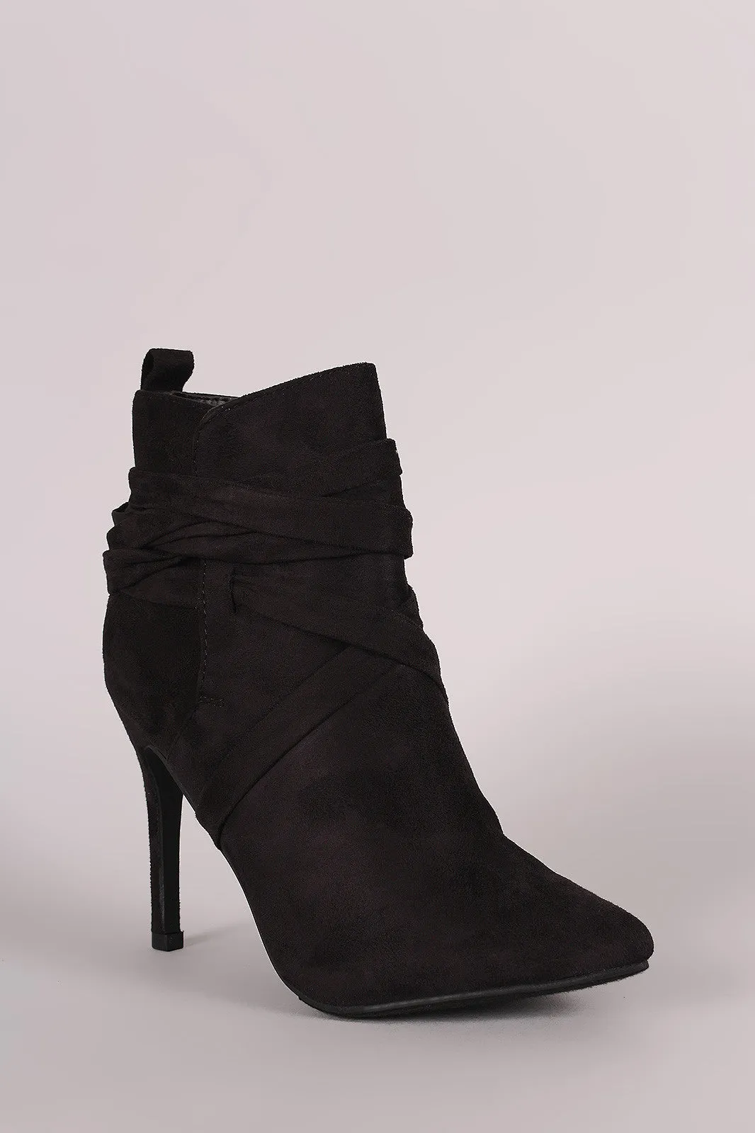 Breckelle Suede Pointy Toe Lace Up Ankle Boots