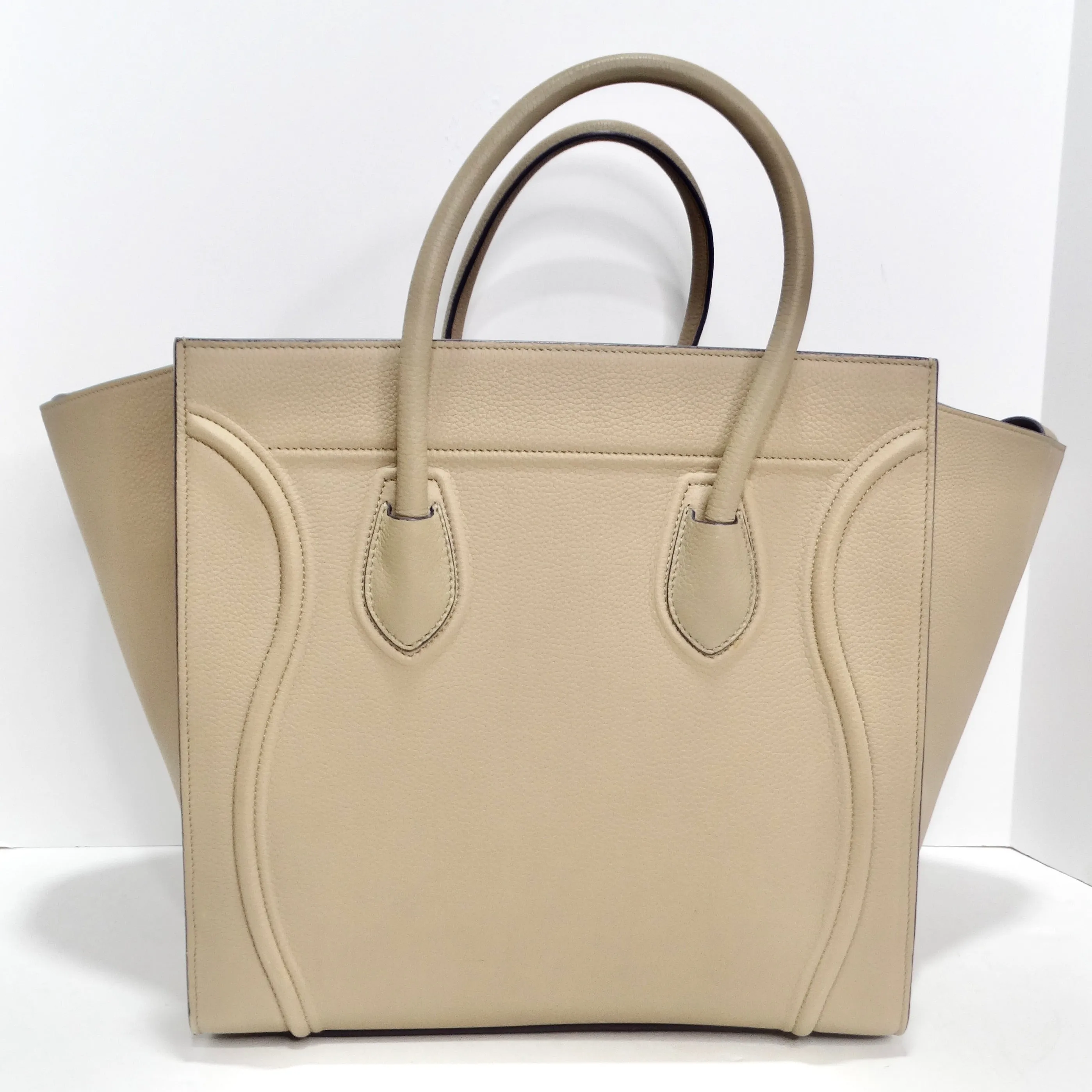 Celine Beige Calfskin Leather Medium Phantom Luggage Tote Bag