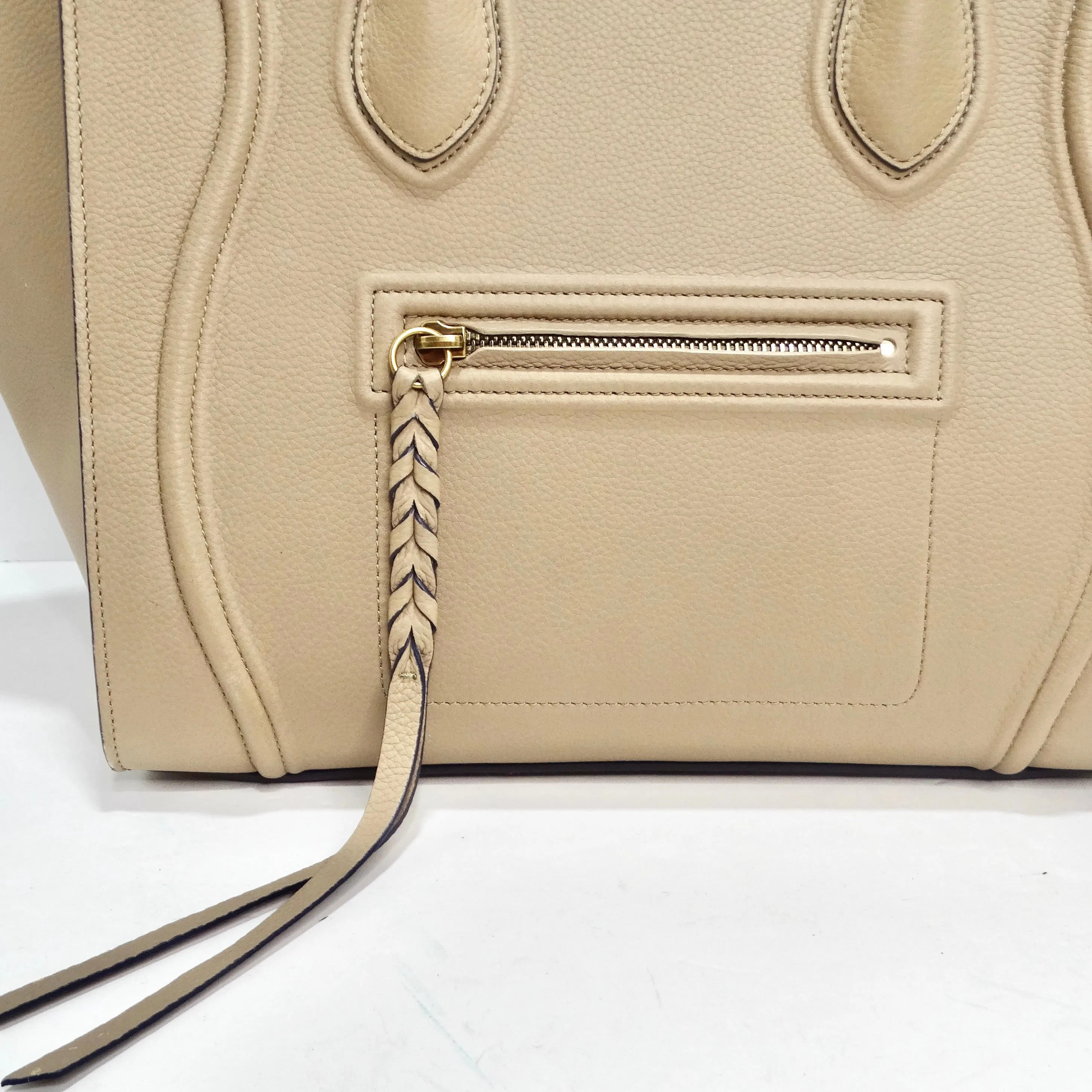 Celine Beige Calfskin Leather Medium Phantom Luggage Tote Bag