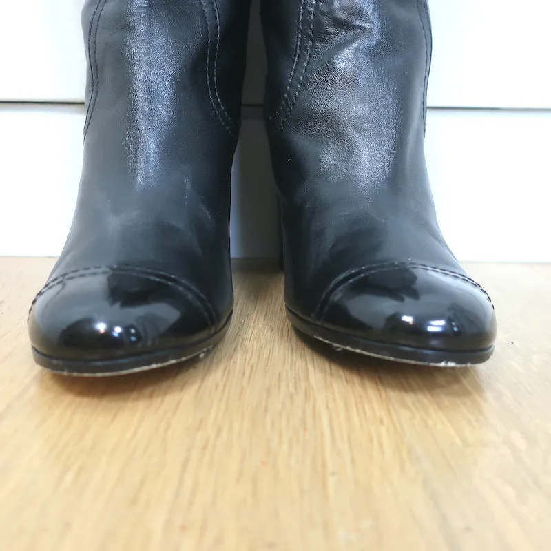 Chanel Cap Toe Over the Knee Boots Black Lambskin and Patent Leather Size 39.5