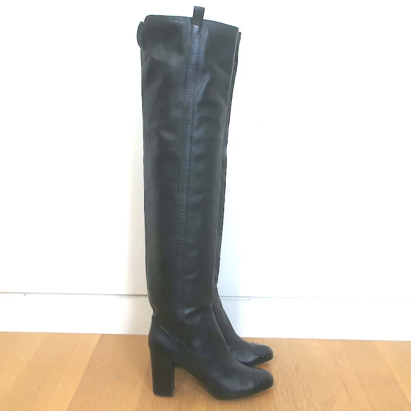 Chanel Cap Toe Over the Knee Boots Black Lambskin and Patent Leather Size 39.5