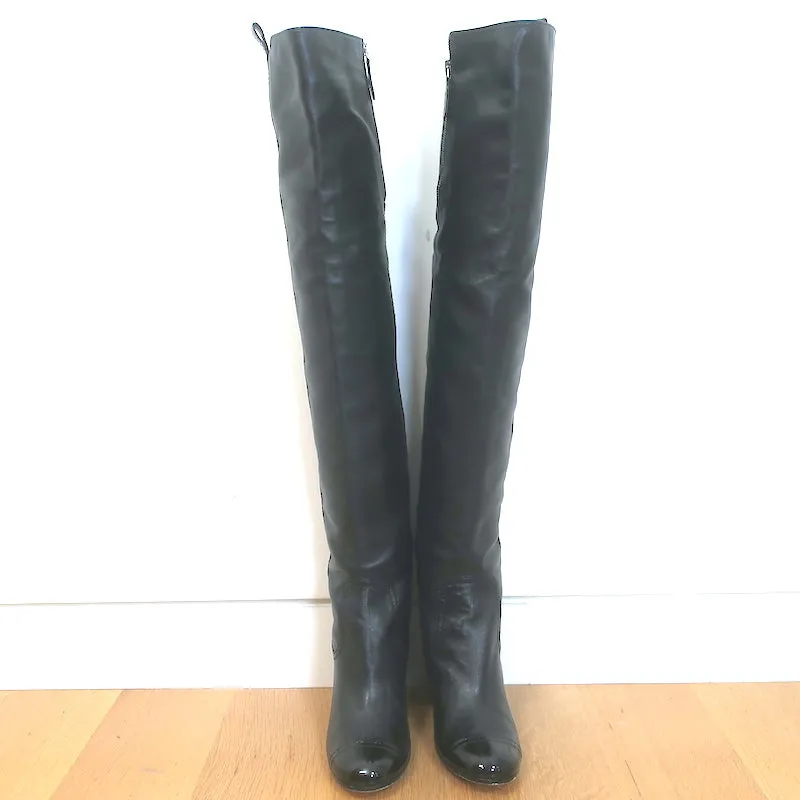 Chanel Cap Toe Over the Knee Boots Black Lambskin and Patent Leather Size 39.5