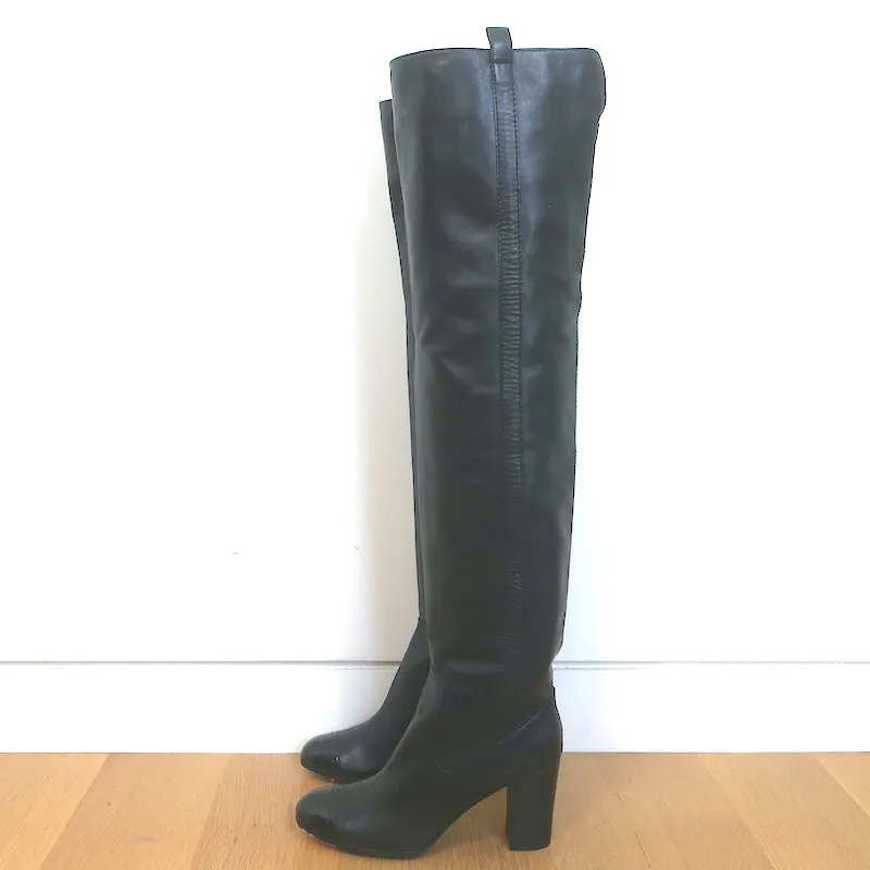 Chanel Cap Toe Over the Knee Boots Black Lambskin and Patent Leather Size 39.5