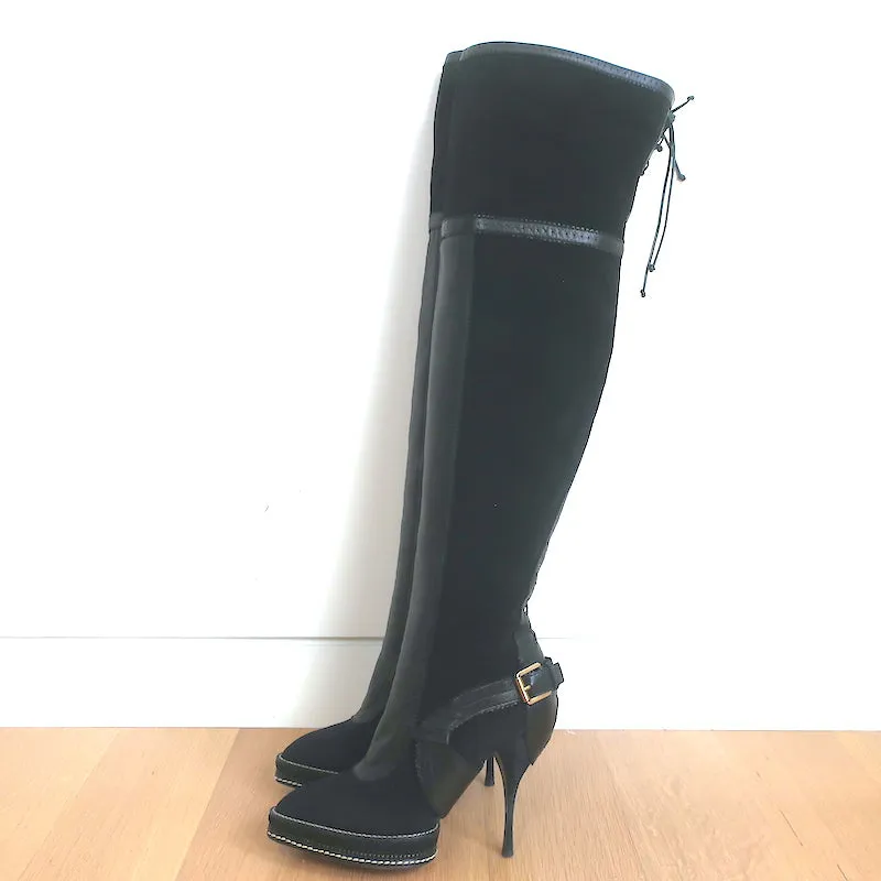 Christian Dior Intrigante Over the Knee Boots Black Suede & Leather Size 39