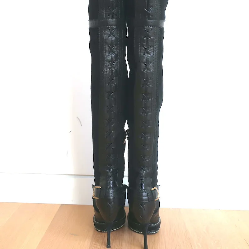 Christian Dior Intrigante Over the Knee Boots Black Suede & Leather Size 39