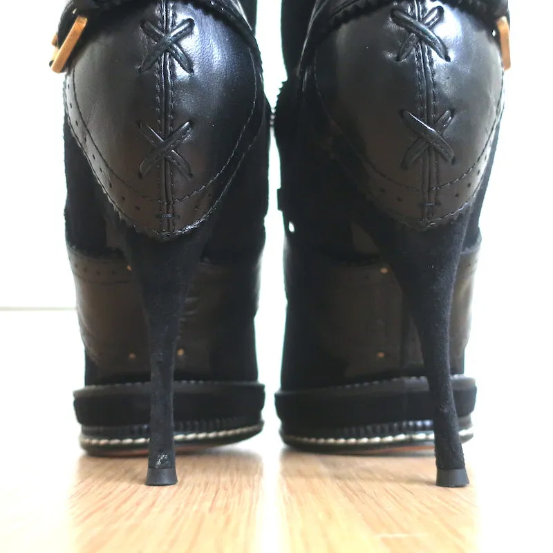 Christian Dior Intrigante Over the Knee Boots Black Suede & Leather Size 39