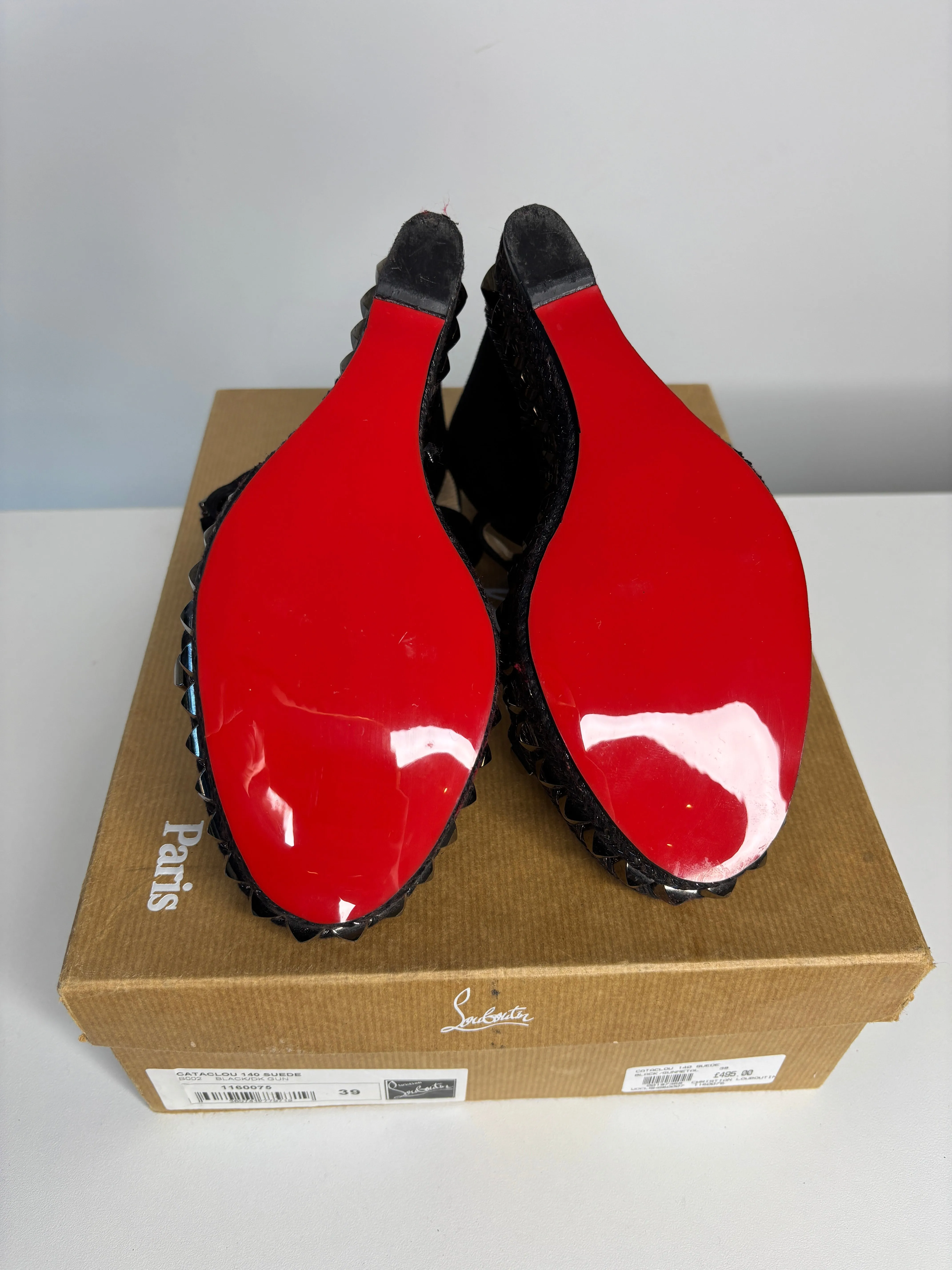 Christian Louboutin Cataclou Black Suede Wedge Sandals 39 UK6