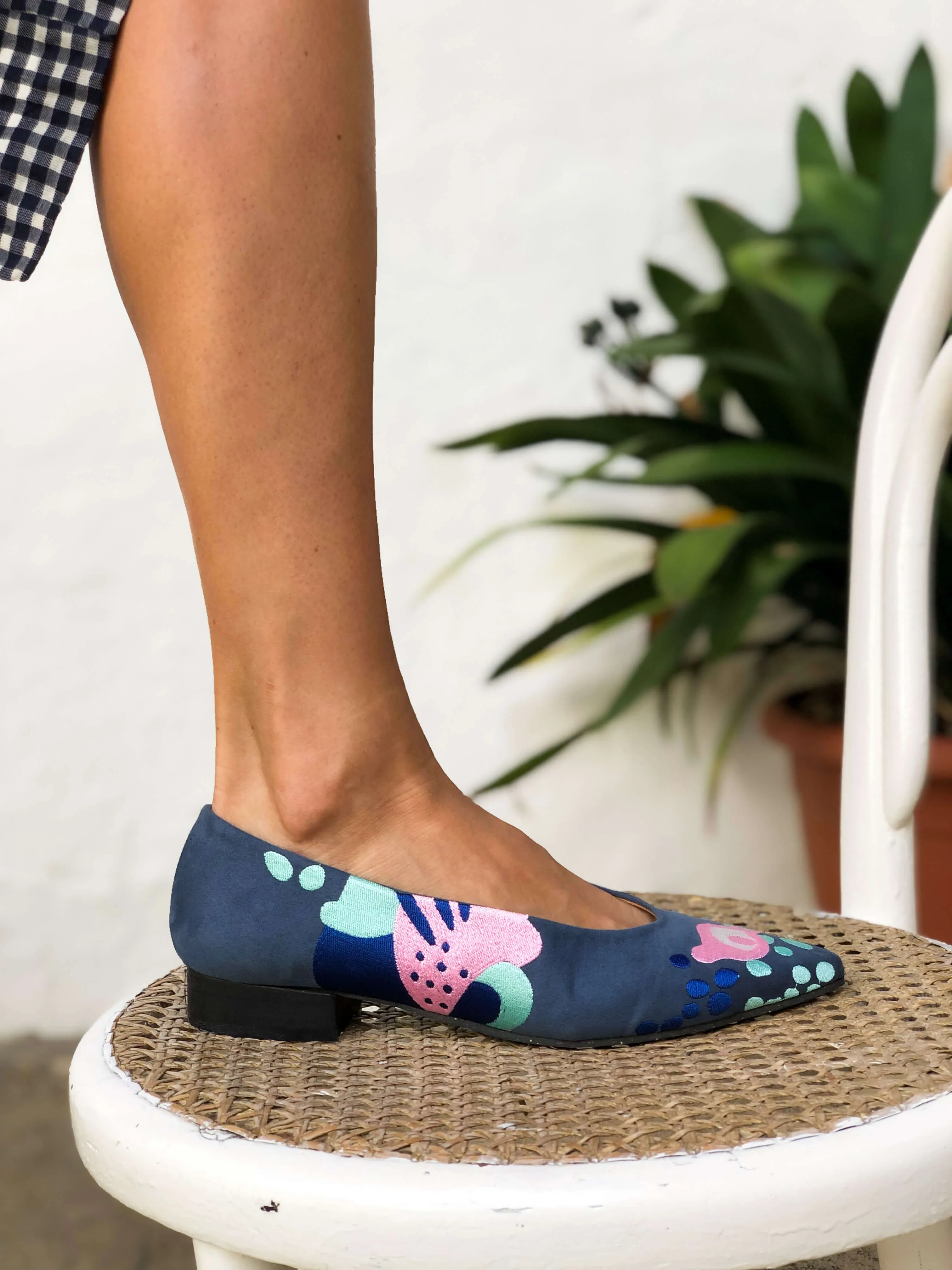 Chumerri Vegan Embroidered Eco Suede Ballerinas | Blue