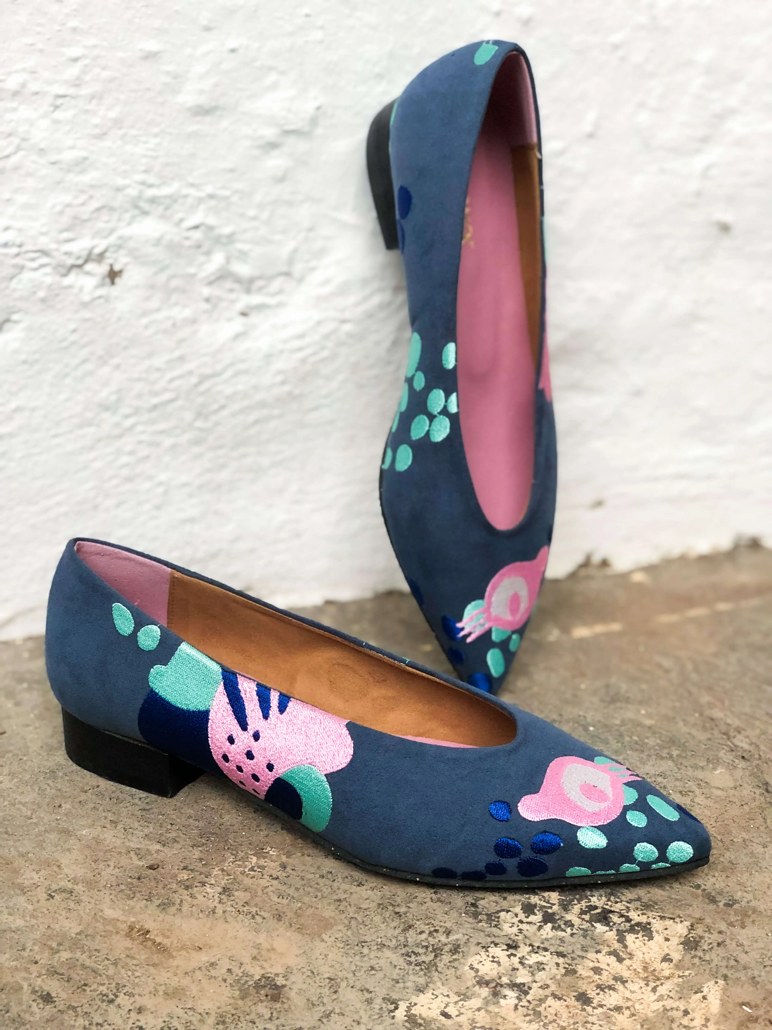 Chumerri Vegan Embroidered Eco Suede Ballerinas | Blue