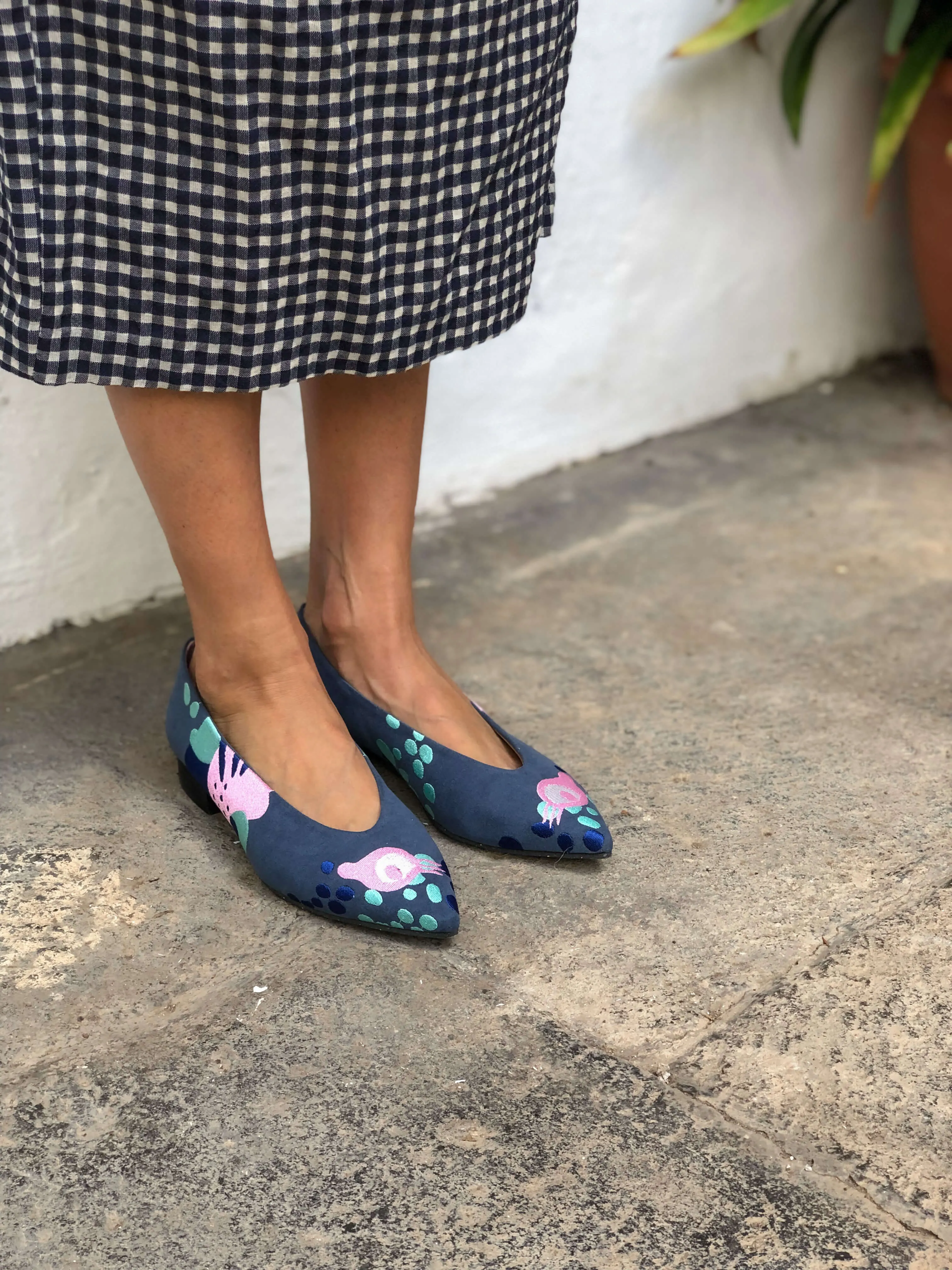 Chumerri Vegan Embroidered Eco Suede Ballerinas | Blue