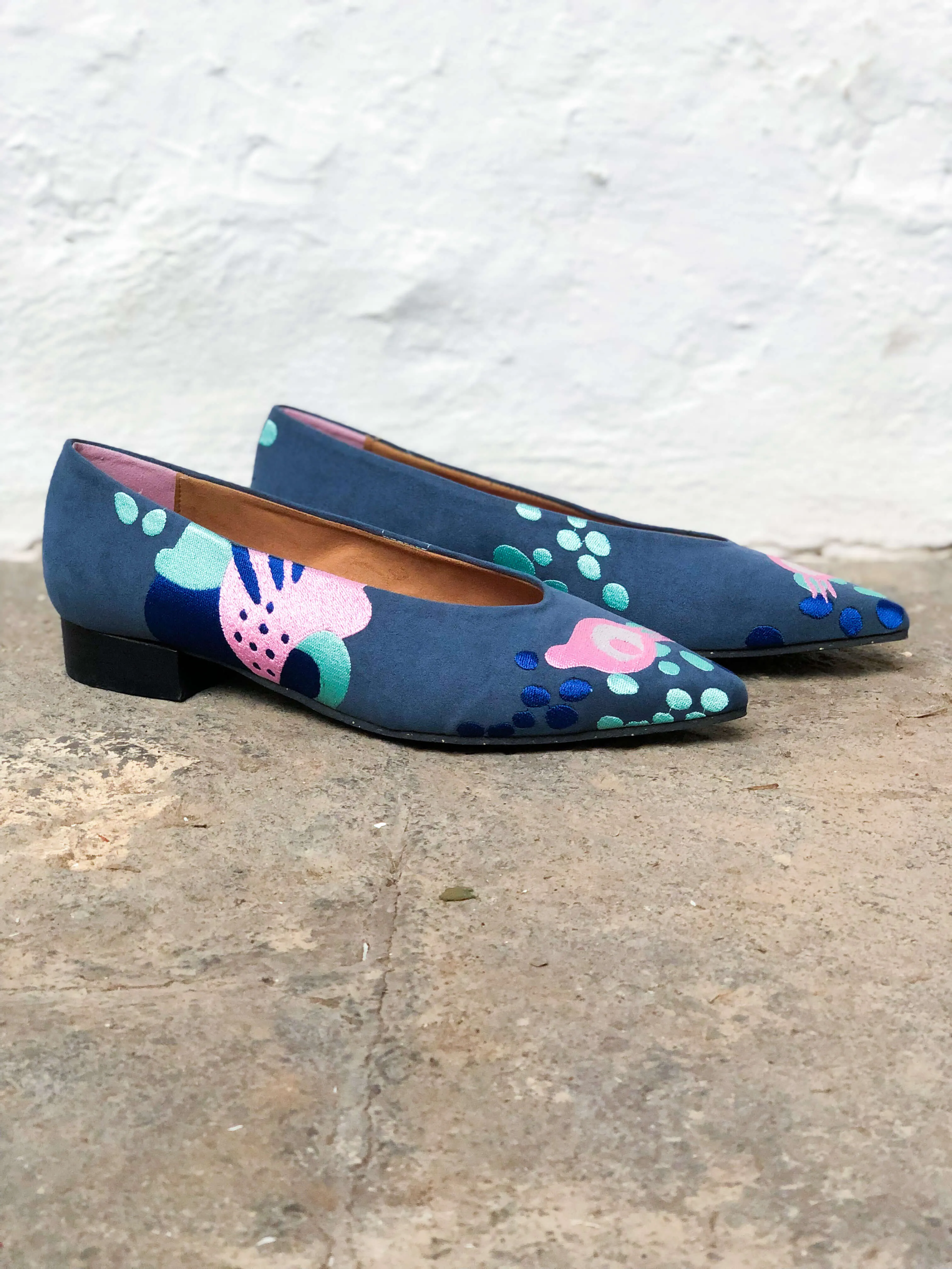 Chumerri Vegan Embroidered Eco Suede Ballerinas | Blue