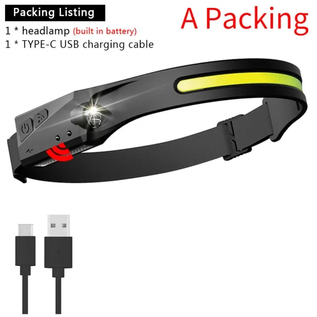 COB Led Head Lamp with Built-in Battery USB Rechargeable