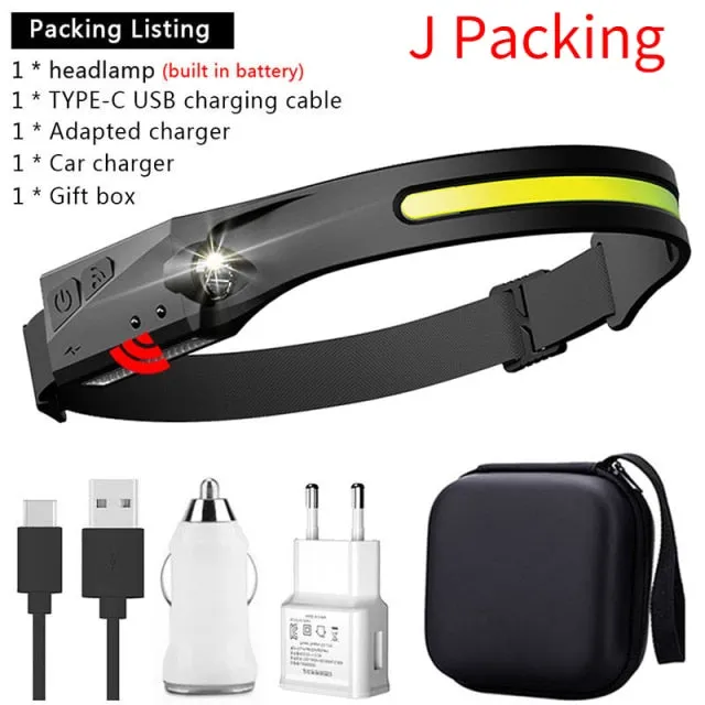 COB Led Head Lamp with Built-in Battery USB Rechargeable