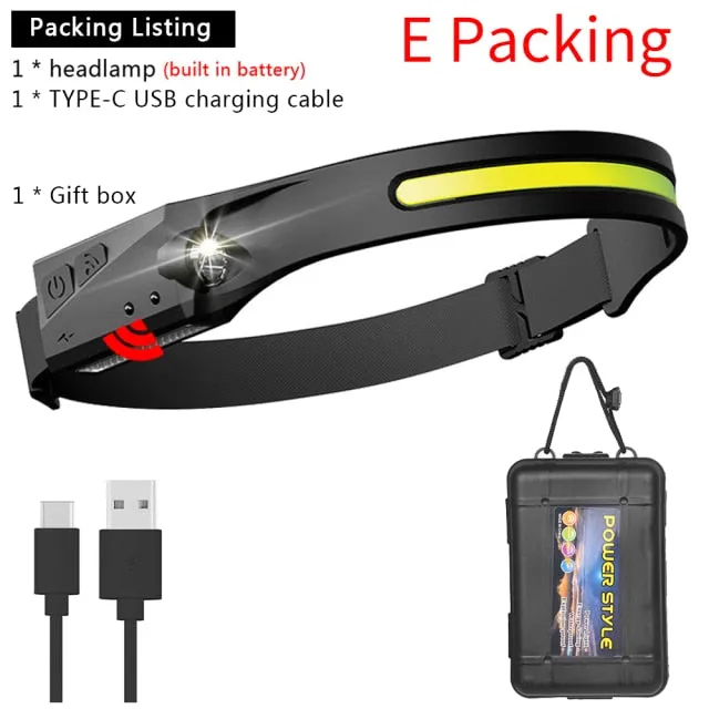 COB Led Head Lamp with Built-in Battery USB Rechargeable