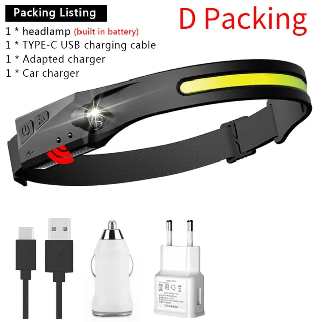COB Led Head Lamp with Built-in Battery USB Rechargeable