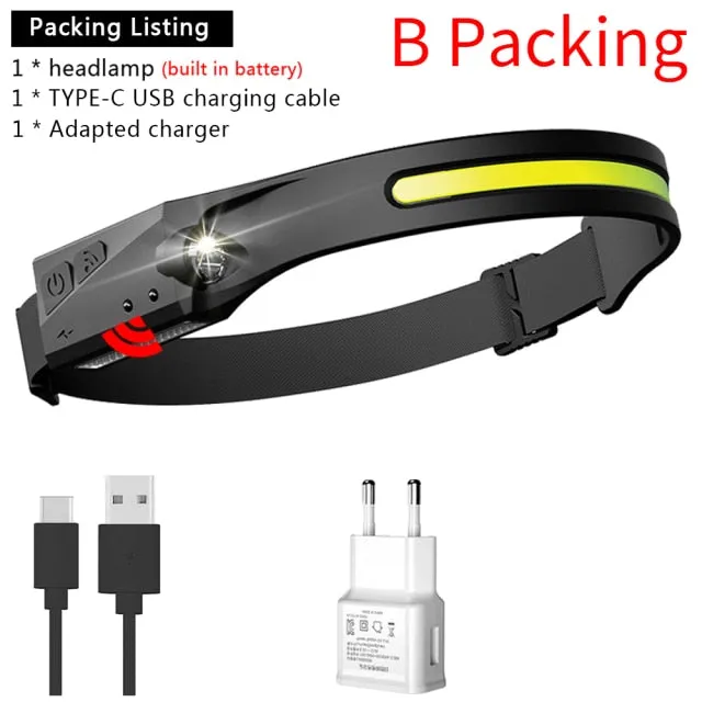 COB Led Head Lamp with Built-in Battery USB Rechargeable