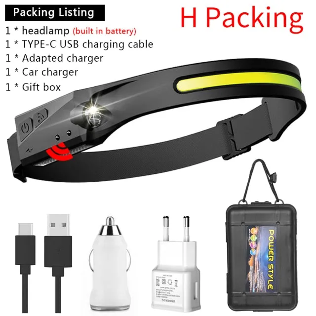 COB Led Head Lamp with Built-in Battery USB Rechargeable