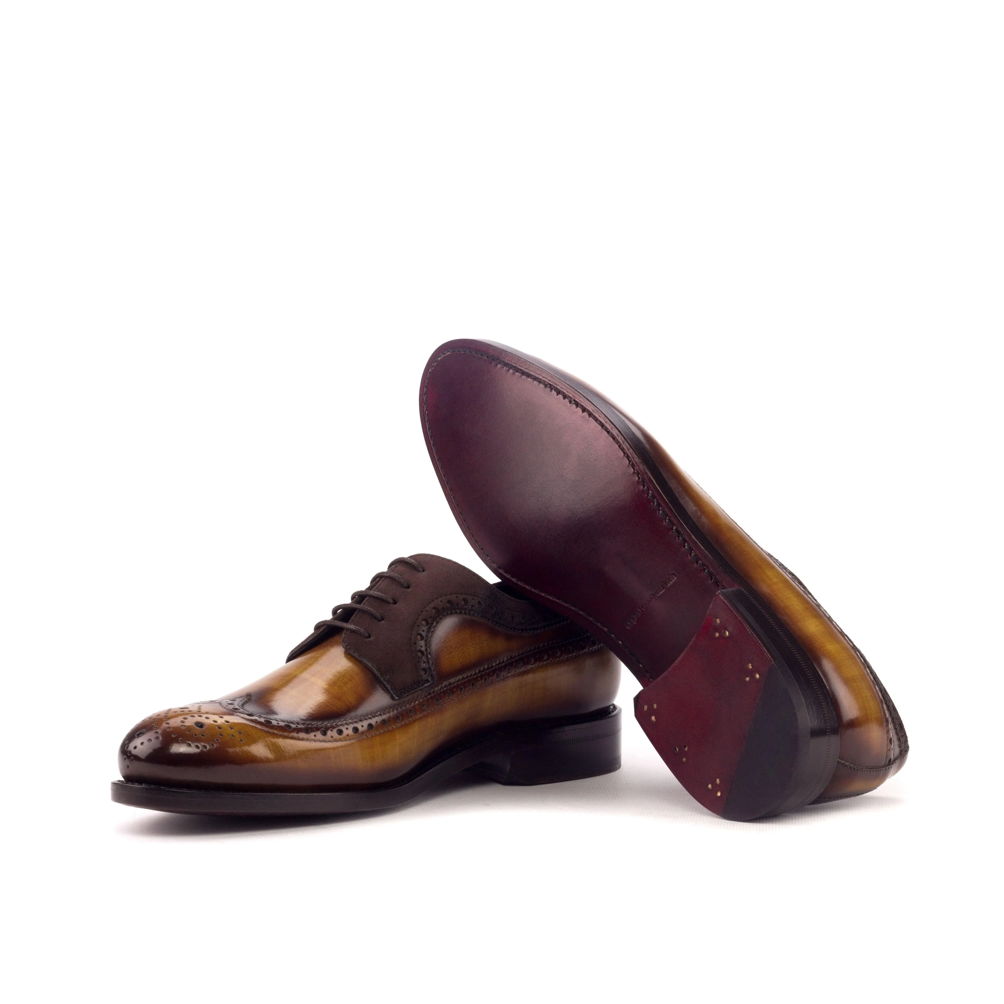 Cognac Patina Leather & Brown Suede Longwing Blucher