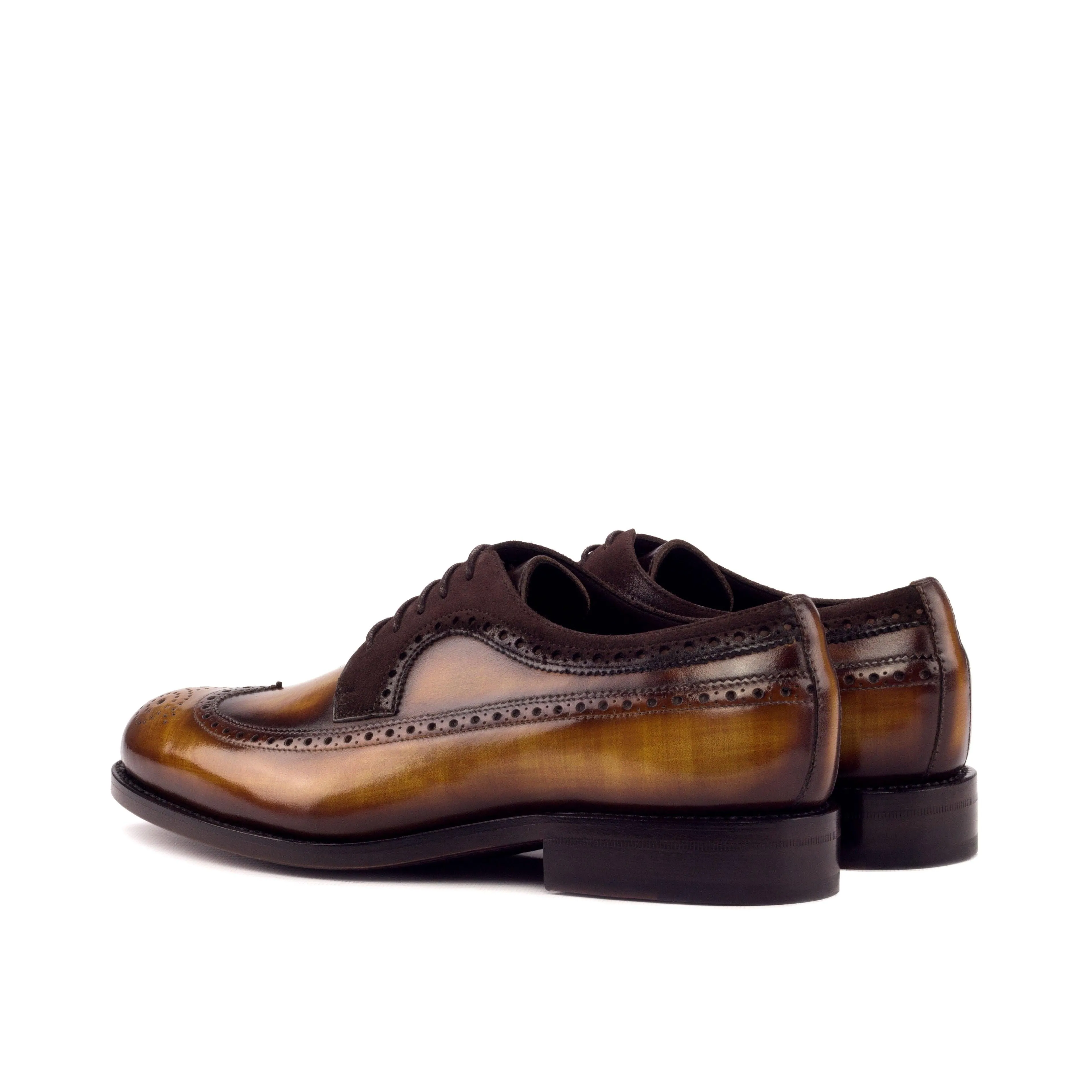 Cognac Patina Leather & Brown Suede Longwing Blucher