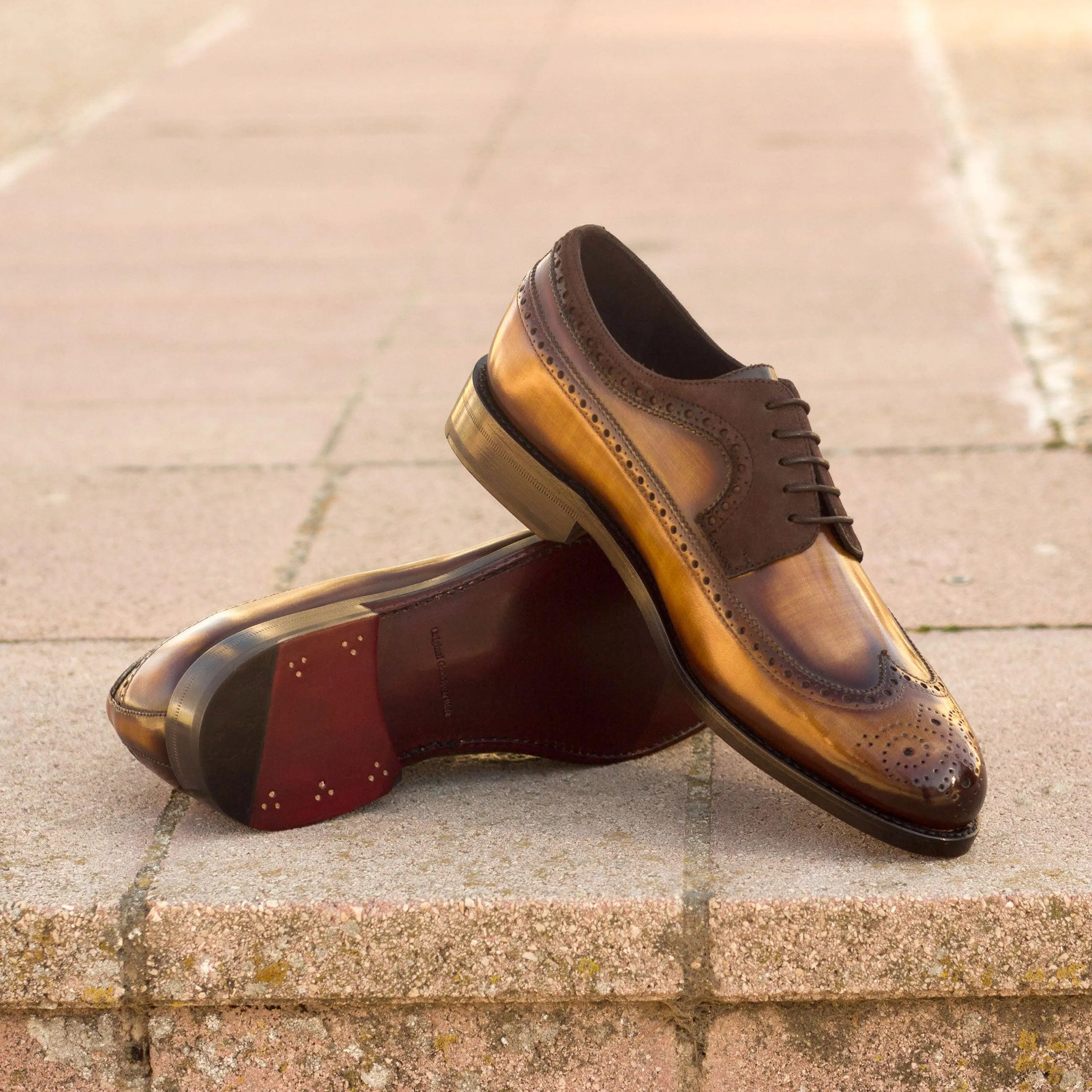 Cognac Patina Leather & Brown Suede Longwing Blucher