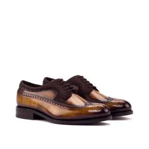 Cognac Patina Leather & Brown Suede Longwing Blucher