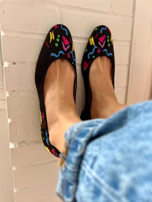 Confetti Vegan Embroidered Eco Suede Ballerinas | Black & Multi