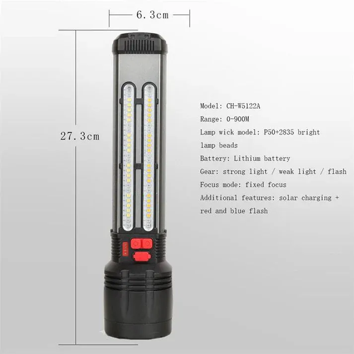 Crony W5121A Solar Energy Flashlight for Home Type-C Rechargeable Strong Light P50 Super Bright Flashlight Super Battery Life